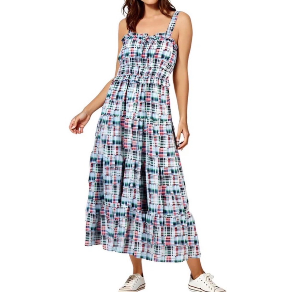 Nautica Jeans Co NWT Womens Plaid Smocked Tiered Maxi Dress - Size‎ Medium